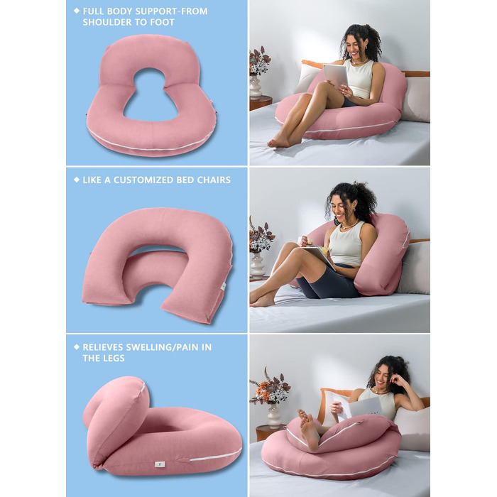 Подушка для читання INSEN, спинка для сидіння в ліжку, для читання, відпочинку, медсестер, дорослих, мам та дітей, подушка для пресу, охолоджуючий тенсел, рожева