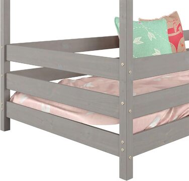 Ліжко для дому IDIMEX RENA з масиву сосни в красивому ліжку Монтессорі із захистом від падіння, стійке дитяче ліжечко 90 х 200 см (сірий)