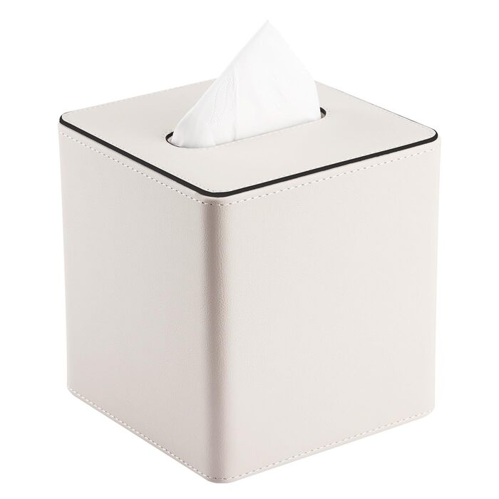 Склянка для серветок KINGFOM з PU шкіри, квадратна, для офісу/авто/дому (слонова кістка)
