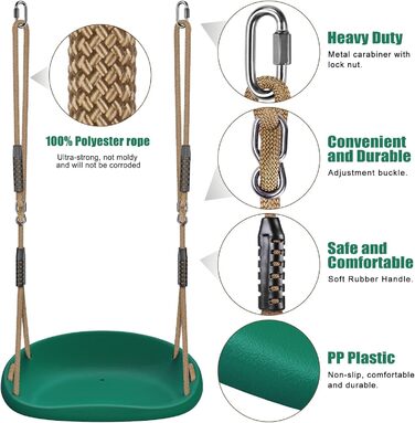 Шоукель для дітей BeneLabel: ідеально для дому та саду. Міцний гумовий сидіння, регульована висота 130-200 см, для підлітків та дорослих. Максимальне навантаження: 113 кг, колір - зелений