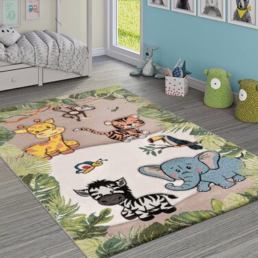 Домашній дитячий килим Paco для дитячої кімнати, тварини джунглів, жираф, Лев, мавпа, Зебра, бежево-кремовий, Розмір (133 см в квадраті)