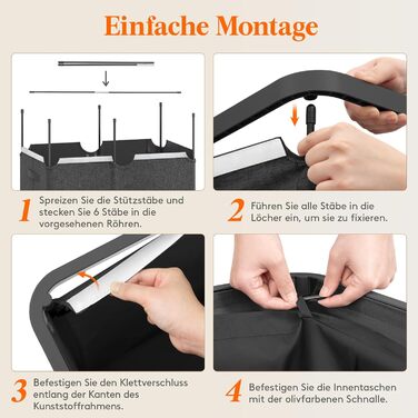 Кошик для білизни з кришкою Lifewit, великий кошик для білизни з пластиковим каркасом, складний, 145л, темно-сірий