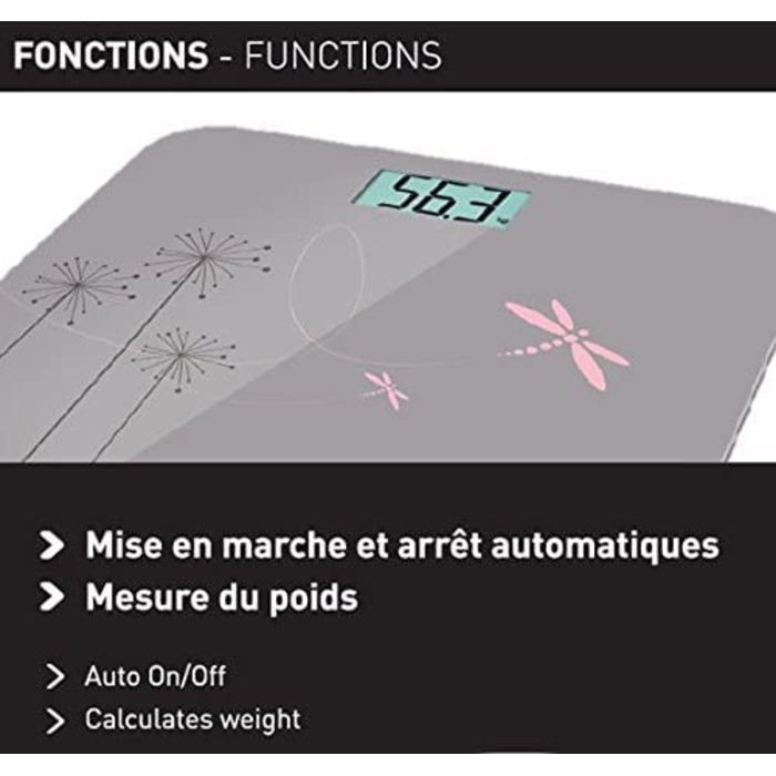 Електронні ваги для ванної кімнати Terraillon, ультраплоскі, автоматичне ввімкнення/вимкнення, великий РК-дисплей, 150 кг, Eden, рожевий