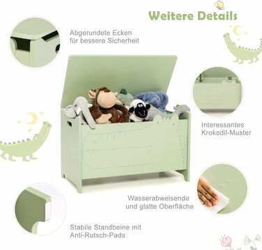 Дерев'яна іграшкова скриня DREAMADE, 60x33x37,5 см, стільчик для дитини, ящик для іграшок з кришкою, дитяча скриня, органайзер для дитячої кімнати (зелений)