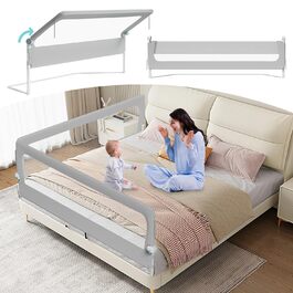 Бортик для ліжка дитячого 200 см, сірий, складаний на 180 градусів, регульована висота 72-86 см, з ременями кріплення