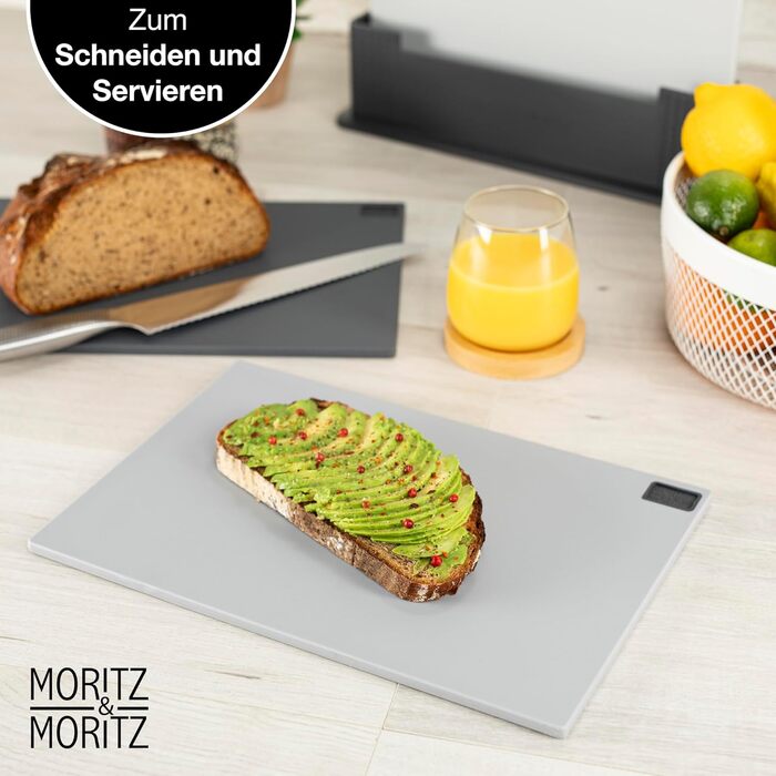 Набір з 3 дерев'яних обробних дощок Moritz & Moritz - 32 x 22 см, сірий, з підставкою, для кухні, можна мити в посудомийній машині