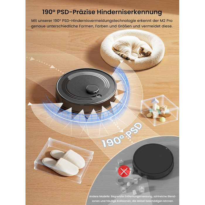 Робот-пилосос LEFANT M2 Pro з вологою тканиною, 5000Pa, лазерна навігація, LiDAR dToF, 150 хв, розпізнавання килимів, керування через додаток/голос, для видалення шерсті тварин, чорний