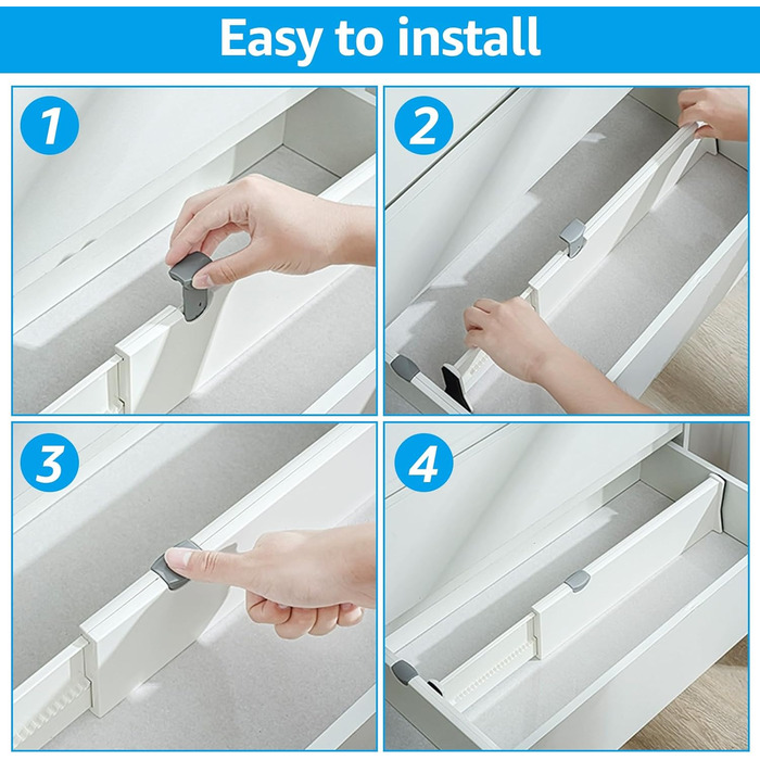Органайзери для шухляд GBCHOOSE (4 шт.) - регульовані роздільники для шухляд 33-55 см, пластикові, 12,5 см, для кухні, комода, ванної кімнати, спальні (білі)