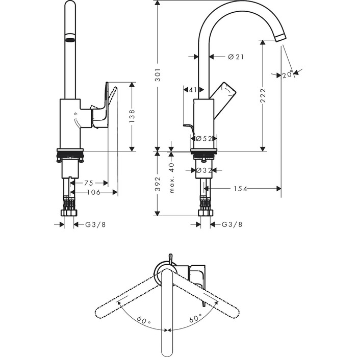 Змішувач для ванної кімнати Hansgrohe Rebris E з витягнутим виливом, хром, економічний (EcoSmart), 72557000