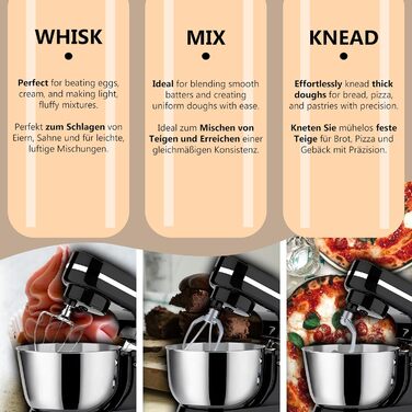 Кухонна машина Retoo 3-в-1 з нержавіючою чашею 6 л, 2000 Вт, 6 швидкостей, планетарний міксер, вінчик, гак для тіста, захист від бризок