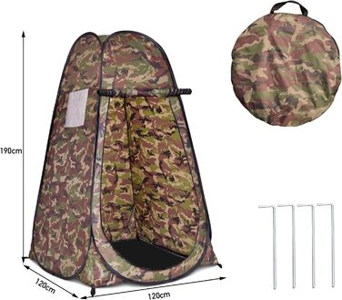 Намет переодягання Relax4Life з системою Pop-up, душовий намет, туалетний намет з вікном, намет-кімнату з поліестеру, 120 x 120 x 190 см, камуфляж Flecktarn