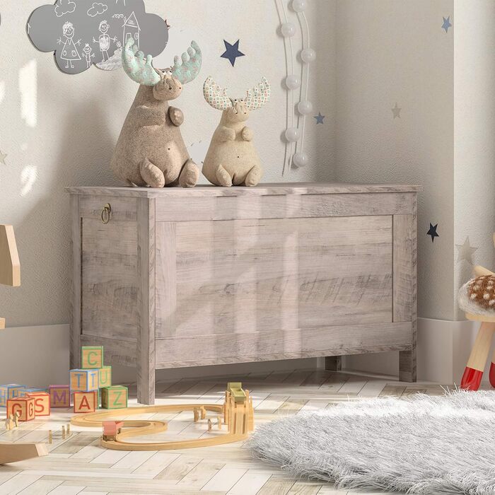 HOOBRO Лавка з ящиком для зберігання, іграшкова скриня з кришкою, тумба для взуття, лавка для сидіння, скриня для зберігання, міцна, безпечні петлі, спальня, вітальня, 76 см, білий EWT75CW01G1, білий (76 x 40 x 48 см, Greige)