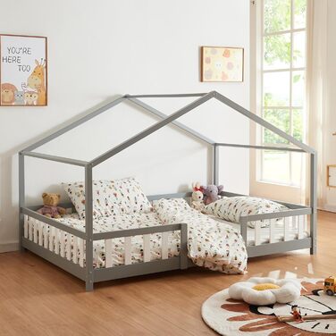 Дитяче ліжко Treviolo Hausbett від en.casa: дерев'яне ліжко Montessori з захистом від падіння, 120x200 см