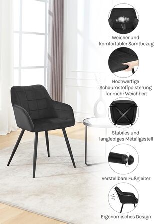 Крісла для їдальні WOLTU - 8 шт., з м'яким сидінням з велюру, металеві ніжки, для кухні, вітальні