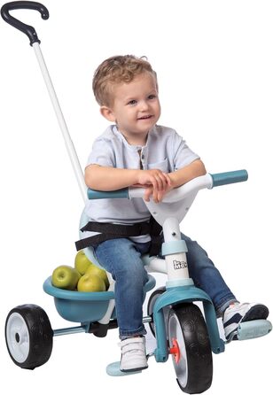 Триколісний велосипед Smoby Be Move з батьківською ручкою, ременем безпеки, металевим каркасом та педальним механізмом для дітей від 15 місяців (Блакитний)