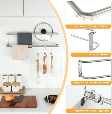 Тримач для рушників подвійний з нержавіючої сталі 304, 60 см, для ванної кімнати та кухні