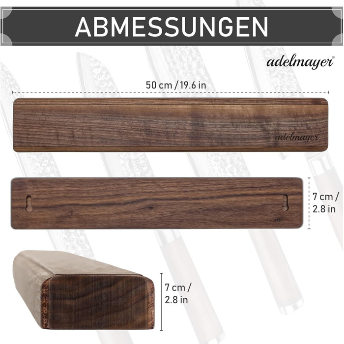 Магнітна стрічка adelmayer Premium - компактний тримач з деревини горіха (50 см)