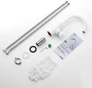 Змішувач для ванної кімнати/кухні Auralum з поворотним гусаком 360°, з високоякісної латуні, з підключенням 60 см, однорідний змішувач (білий)