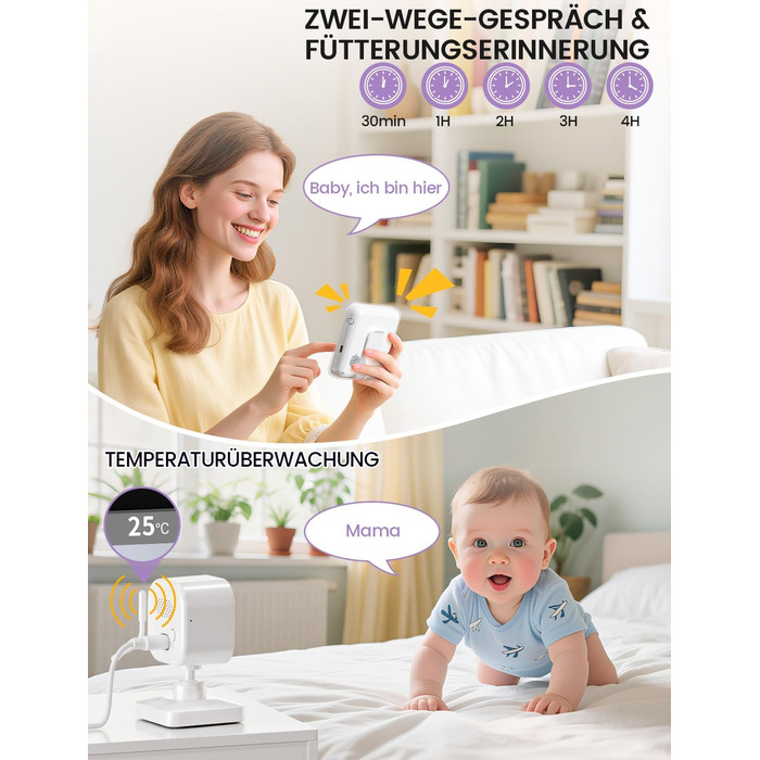 Відеоняня OBVHNUA з камерою 720P, IPS монітором 2.8