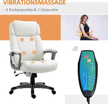 Крісло офісне з масажем Vinsetto - ергономічне, регульоване, з штучної шкіри, біле (70x76,5x114-124 см)