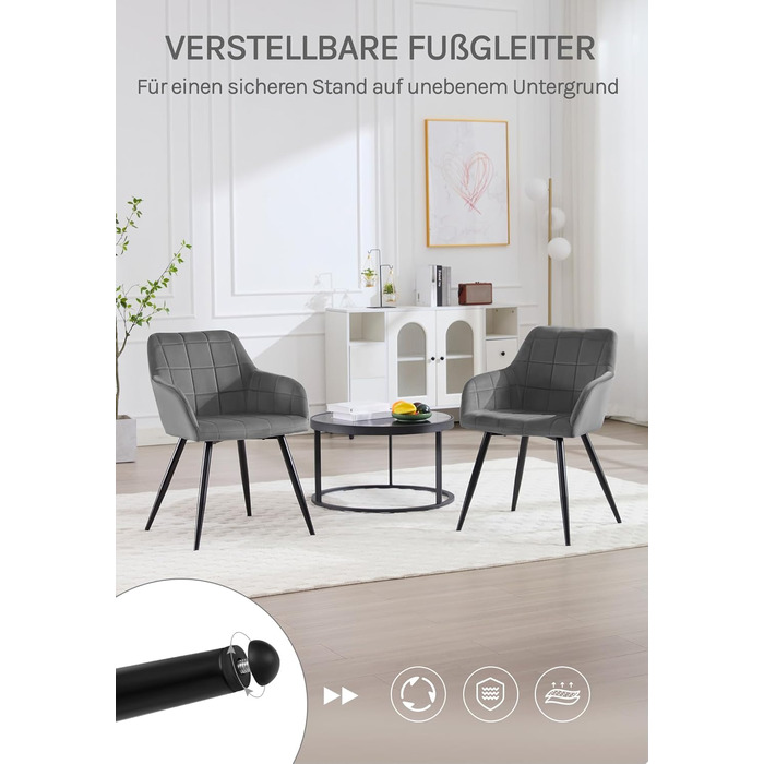 Крісло WOLTU для обідньої зони, вітальні та кухні, 1 шт. З м'яким сидінням з велюру, металеві ніжки, темно-сірий