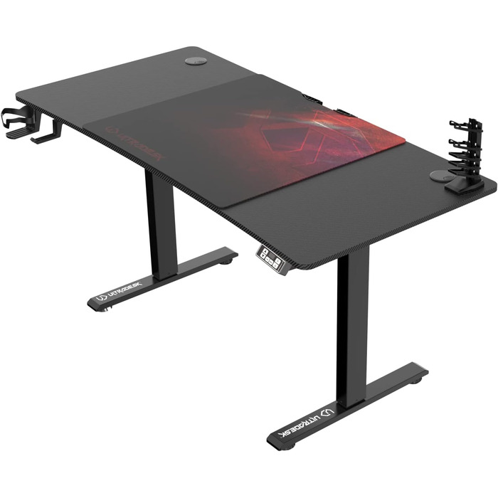 ULTRADESK Стіл для роботи Level V2 - Регульована висота, 140x68 см - Електричний стіл для геймінгу, офісу, дому - з XL-килимком для миші - Чорний, Червоний