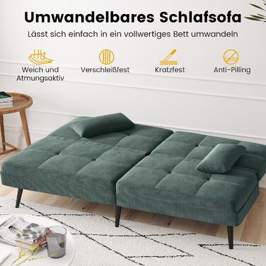 Диван-ліжко LUCKRACER 3-місний, трансформер, футон, кутовий диван, зелений, для вітальні та квартири
