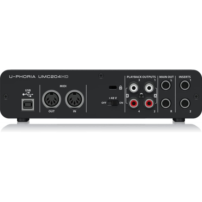 Аудіоінтерфейс Behringer U-PHORIA UMC204HD 2x4, USB, 24-біт/192 кГц, з мікрофонними підсилювачами Midas