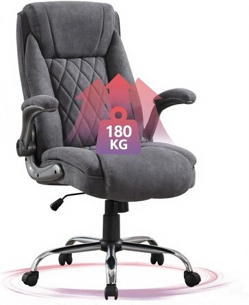 Ергономічне крісло для офісу 180 кг, комп'ютерне крісло з високою спинкою та широкою сидінням, регульовані підлокітники, для офісу, дому, геймінгу, сірий (без масажу)