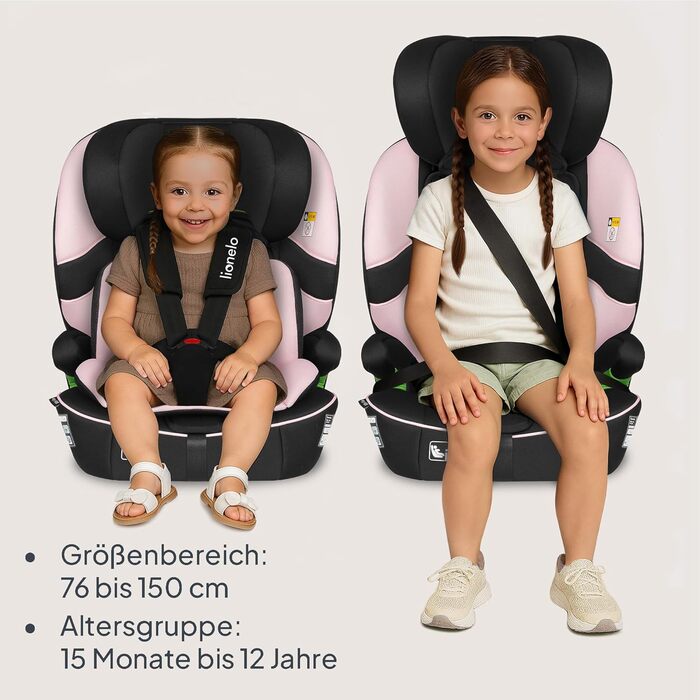 Автокрісло Lionelo Billy i-Size 76-150 см (15 міс - 12 років), R129, ISOFIX, Top Tether, 5-точковий ремінь, бічний захист (Рожеве)
