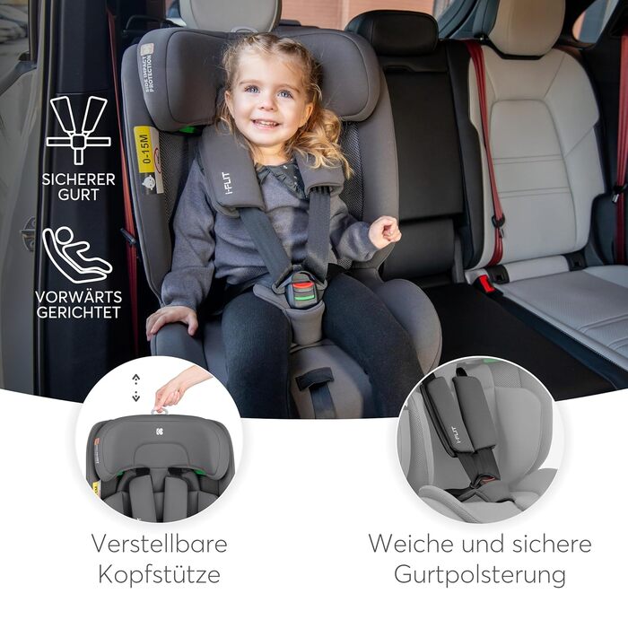 Автокрісло KikkaBoo i-Size i-FLIT 9-36 кг, ISOFIX, група 1/2/3, 15 міс. - 12 років, збоку SPS, Top Tether, регульована підголовник (Світло-сірий)