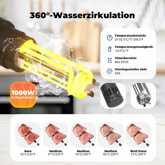 Су-від кухонний прилад Sous Vide Garer Stick 1000W з резервуванням, прецизійний посуд для приготування їжі, іммерсійний циркулятор