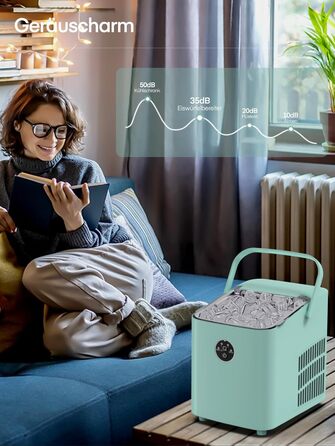 Льодогенератор FOHERE 14 кг/добу, швидке виробництво льоду (5 хв), 2 розміри кулеподібного льоду, самоочищення, м'ятний колір