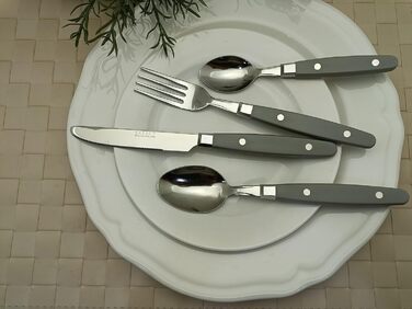 EXZACT Набір столових приборів 24 шт. з нержавіючої сталі з ручками з фіксацією - Ретро стиль. Включає: 6 виделок, 6 ножів, 6 ложок, 6 чайних ложок - сірий колір