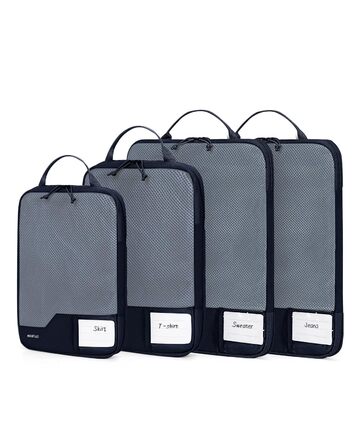 Набір компресійних органайзерів для валізи та рюкзака ECOHUB, 4 шт, з мітками та сіткою, темно-синій