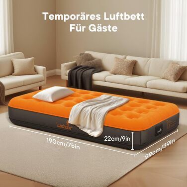 Надувний матрац Luxchoice самонадувний, 250 кг, 2 особи, для кемпінгу, подорожей, відпочинку в приміщенні, 203x152x22 см