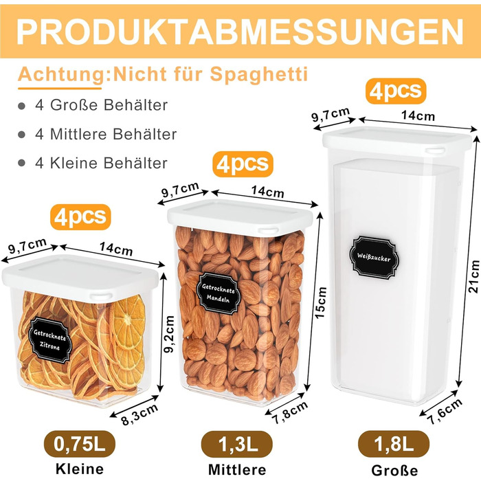 Герметичні контейнери для зберігання продуктів з кришкою (12 шт., до 1,8 л)