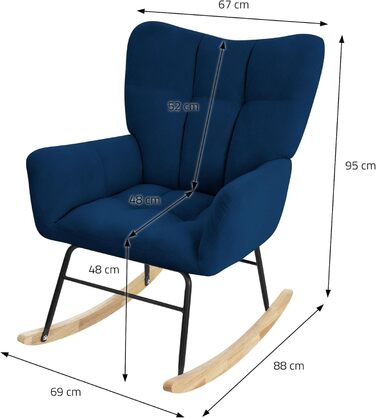 Крісло-гойдалка ML-Design з оббивкою під фліс, дерев'яні полози, блакитне. Крісло для відпочинку в вітальню, спальню або на балкон