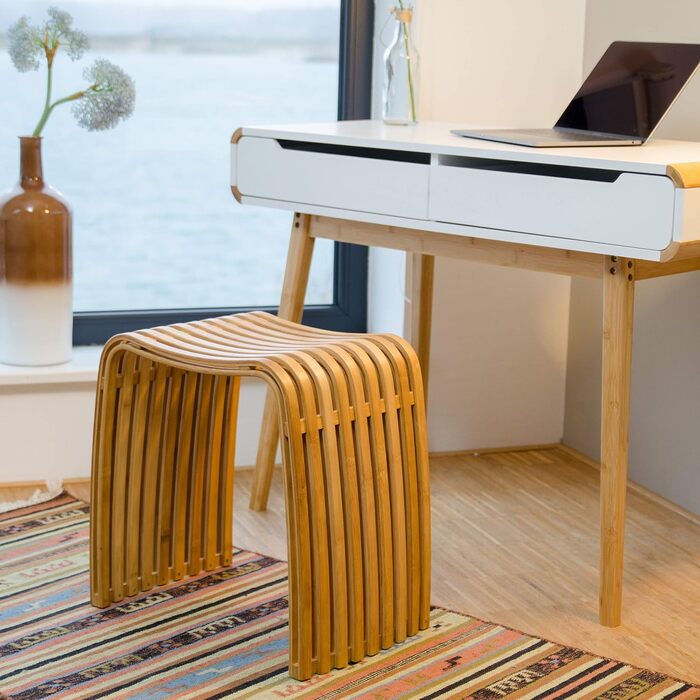 Поличко-лавка Relaxdays з бамбука, 31 x 45 x 46 см, скандинавський дизайн