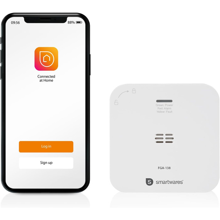 Smartwares Ко-Детектор диму та газу WiFi – 85 дБ, 10 років роботи сенсора, сповіщення через додаток, кнопка тестування, білий