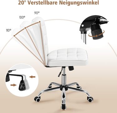 Крісло офісне Yaheetech без підлокітників, обертове, регульоване по висоті, на роликах, штучна шкіра, біле