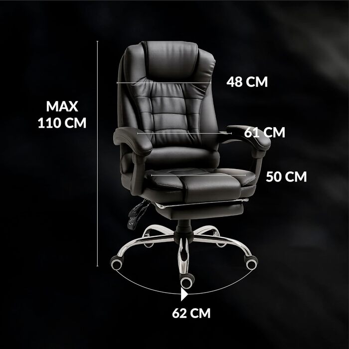 Ергономічне крісло для офісу RMF: регульоване, зручне, з підніжкою – обертове, регульоване по висоті, чорне