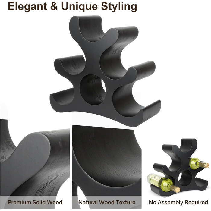 Стелаж для вина на 6 пляшок, чорного кольору, для шафи, підсобки, бару, кухні