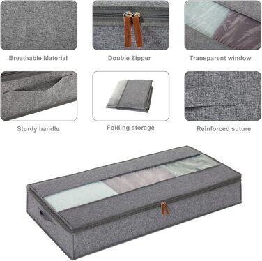 Сумка для зберігання під ліжком Meerveil, комод під ліжком, складне місце для зберігання одягу, посилена ручка, багатофункціональний, організація під ліжком, одяг, подушки, ковдри, 3 комплекти, сірий