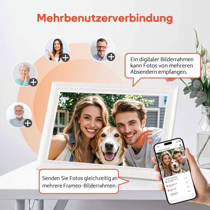 Frameo: Цифровий фоторамка 10.1 дюйма, HD 1280*800 IPS, сенсорний екран, 32GB, автоповорот, Frameo App