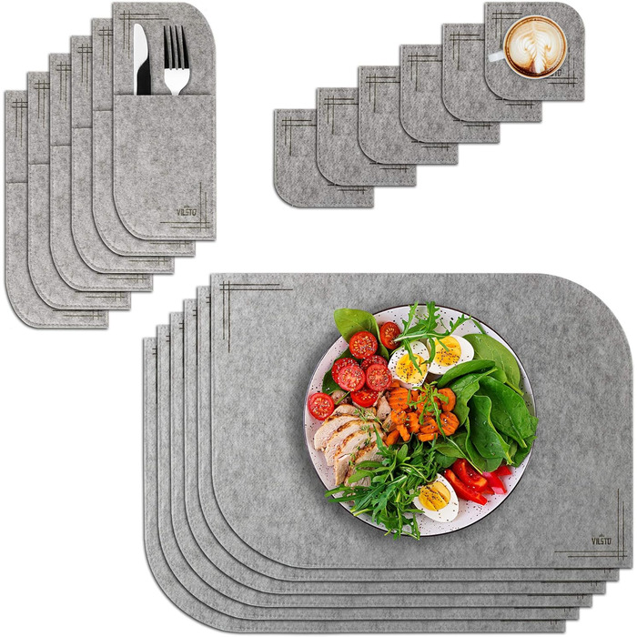 Набір підставок під посуд VILSTO, 18 шт., фетр, миючі, для столу, кухні, зелений (світло-сірий)