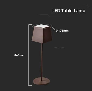 LED настільна лампа V-TAC з бездротовим живленням, сенсорне керування, акумулятор 4400 mAh, тепле світло 3000K, IP54, коричневий колір, для дому та вулиці