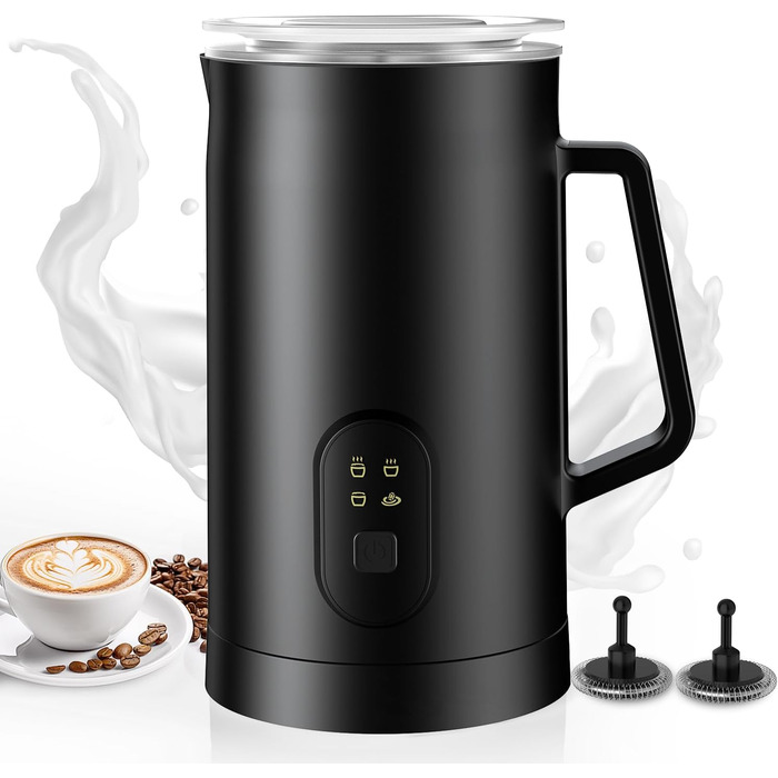 Електричний спінювач молока 4-в-1, 580 мл, автоматичний, для лате, капучино, макіато, нагрівання молока та приготування какао (чорний)