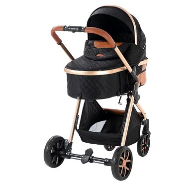 Дитяча коляска 3 в 1, комплект, складана за секунду, комбінована коляска з регульованою ручкою, алюмінієвий каркас, для новонароджених, чорний колір (225 Black)