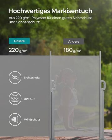 Сонцезахисна бічна маркіза SONGMICS 140x300 см, сталевий корпус, антикорозійна, висувна, щільна, для балкона, тераси, саду, світло-сіра